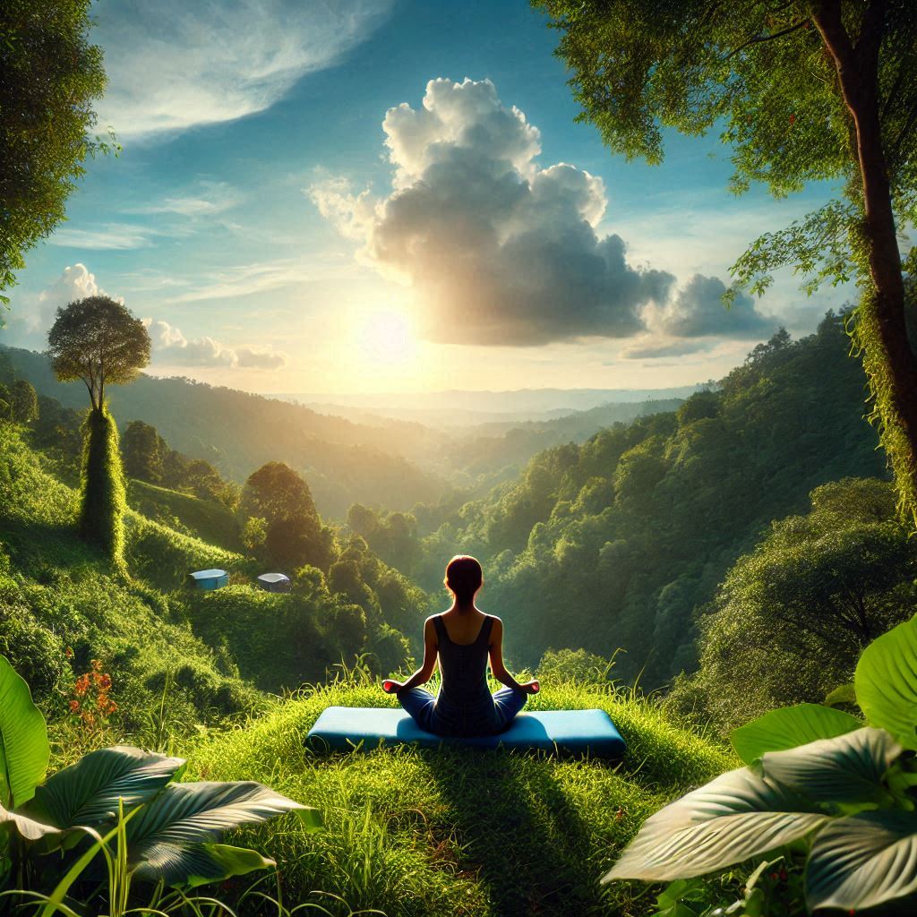 Una donna pratica Meditazione Vibrazionale in mezzo alla natura