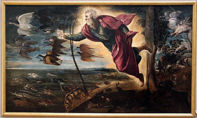 La creazione degli animali del Tintoretto. Una delle più belle raffigurazioni del mito di fondazione delle religioni monoteistiche.